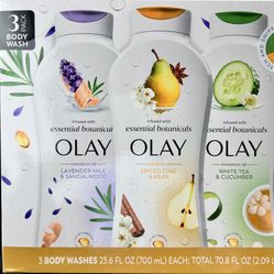 3 Pack Full Large Size Olay Body Wash 23.6 ozs Each- Infused With Essential Botanicals- All 3 Smells Amazing! 