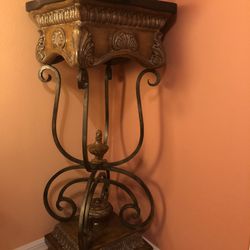 Metal And Marble Top Flower Pedestal