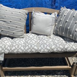 Teak rocking bench with cushions. Paid 500 for it   SOLID TEAK
