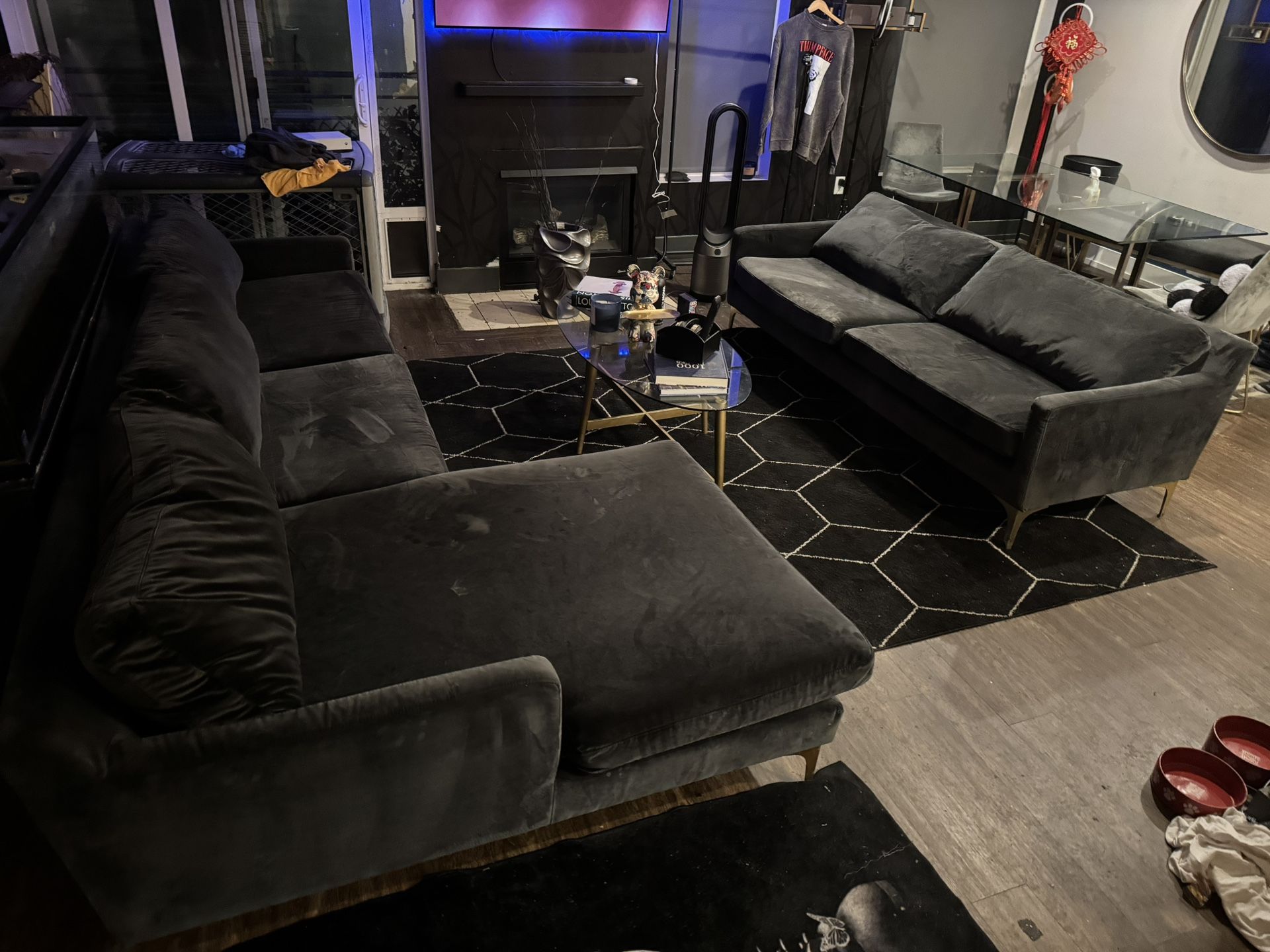 Jones 3 Piece Upholstered Chaise Sectional Sofa Couch Gray