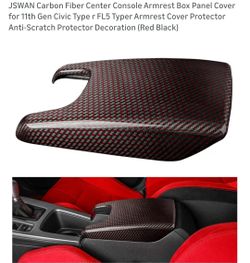 Carbon fiber Armrest Cover For 11th generation civic, red and black