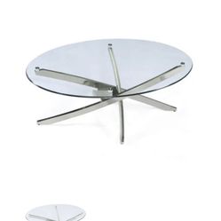 Rc Willy Zila glass top round cocktail coffee table silver chrome legs