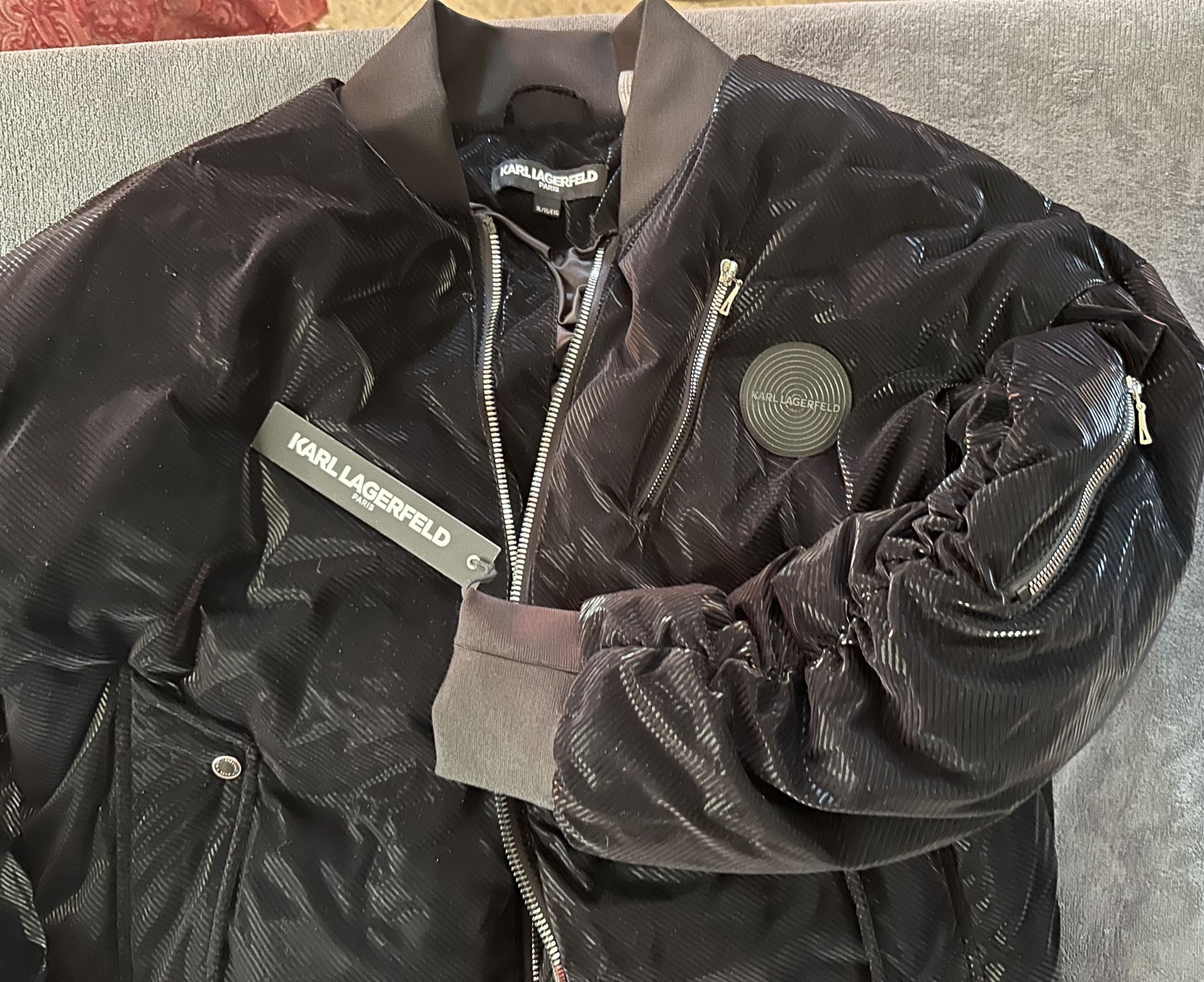 KARL LAGERFELD PARIS XL BLACK Cordaroy Karl Lagerfield, puffer jacket 
