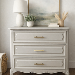 Elegant Solid Wood French Provincial Dresser – Repose Gray & Champagne Bronze