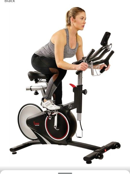 Sunny Health & Fitness Magnetic Rear Belt Drive Indoor Cycling Exercise Bike with RPM Cadence Sensor - SF-B1709, Black
