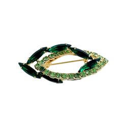 1950/1960s Crystal Brooch Pin, 2 in, Art Deco Gatsby Era Style, Gold Plated, Two