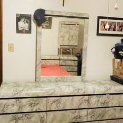 Rare Vintage 1980's Post Modern Faux Marble Laminate Bedroom Set