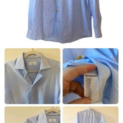 Men’s Eton Long Sleeve Plaid Button Down Dress Shirt Size 41/16 Light Blue 
