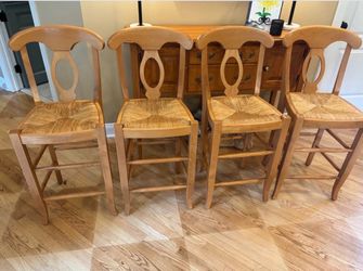 Set of 4  Pottery Barn Wood Bar Stools with Rush Seats