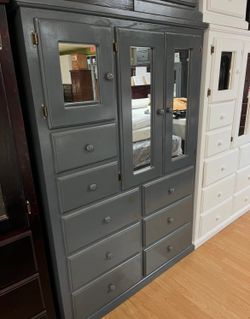 8 Drawer Pinewood Grey Wardrobe Closet
