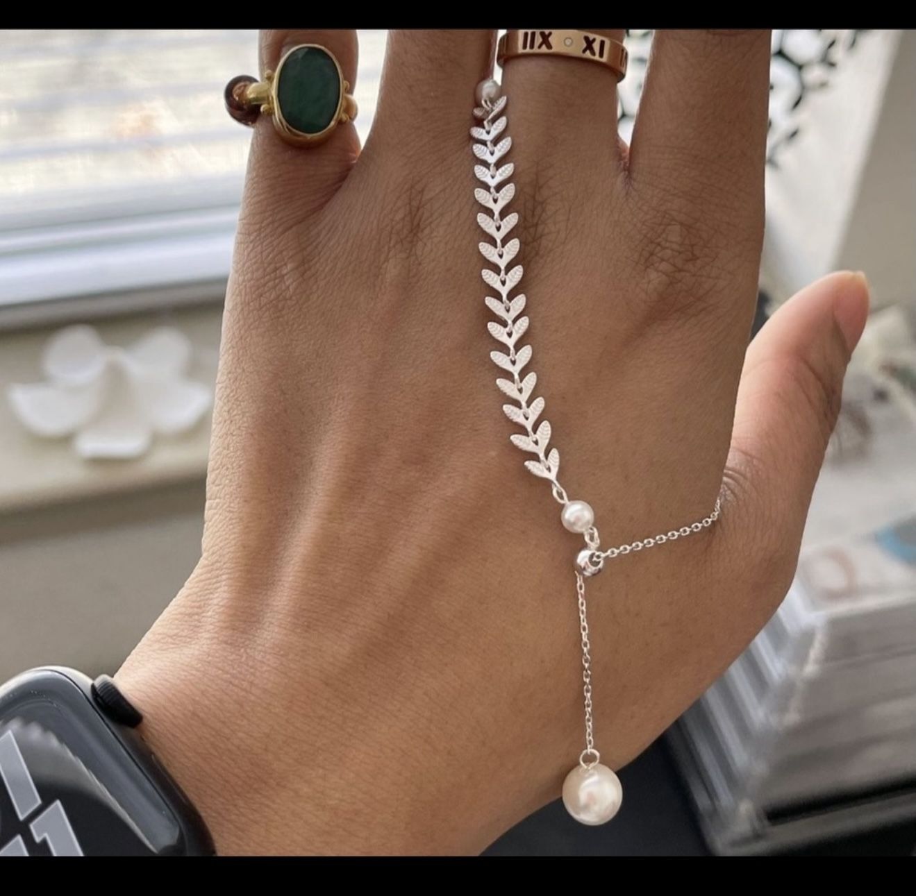 Solid 925 Sterling Silver Pearl Tassel Lariat Necklace L:18inch  