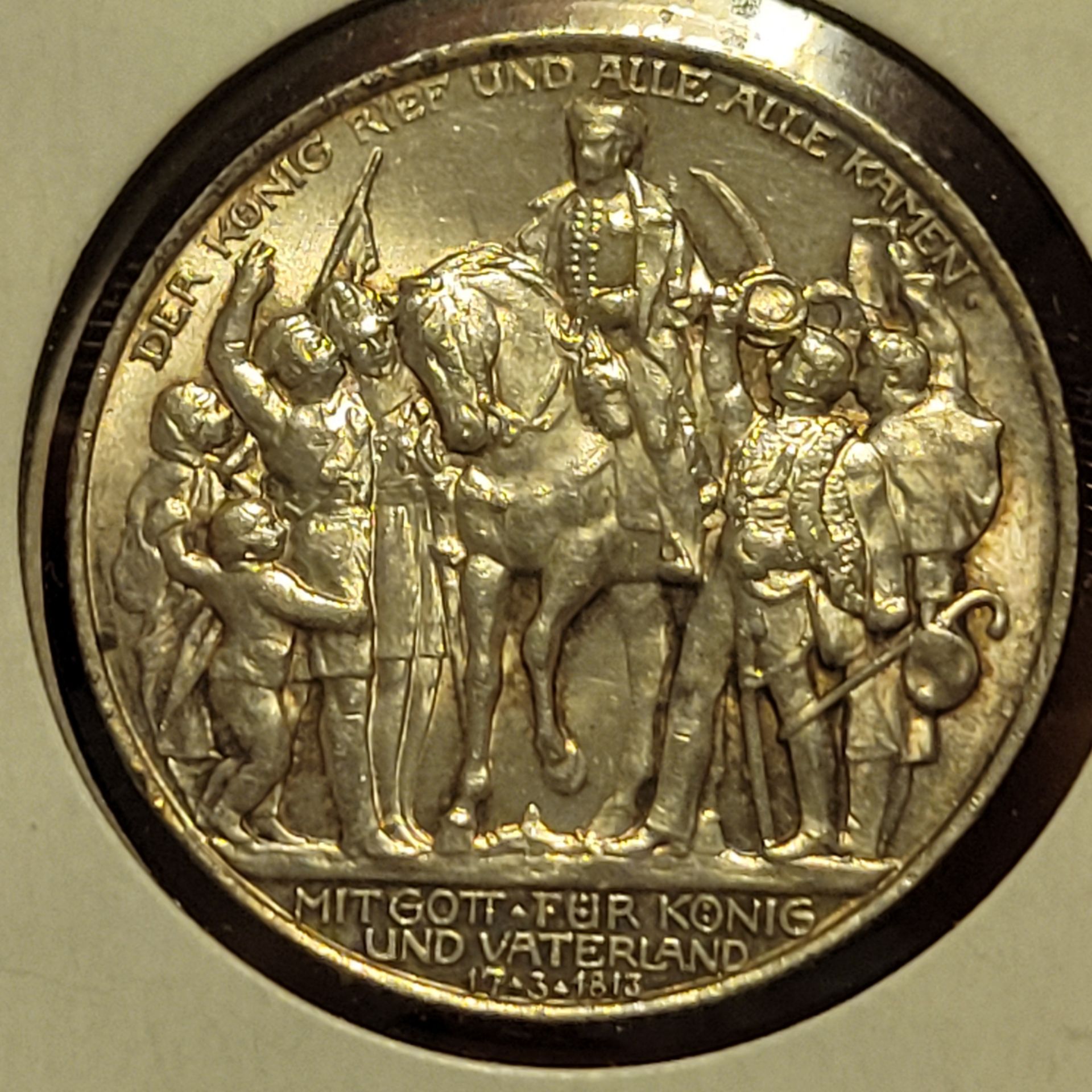 🇩🇪 Scarce 1913 Germany William III Prussia War NAPOLEON 2 Mark Silver Coin