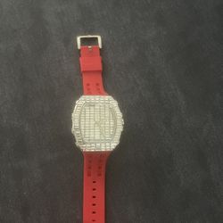 Silver Red Hand Watch