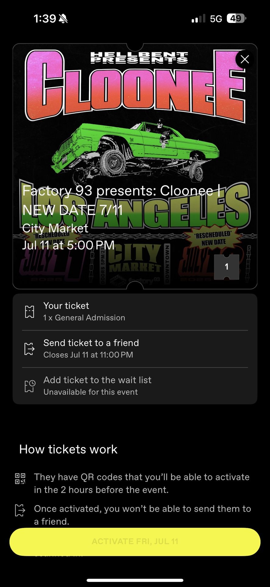 CLOONEE 7/11 FRIDAY $75