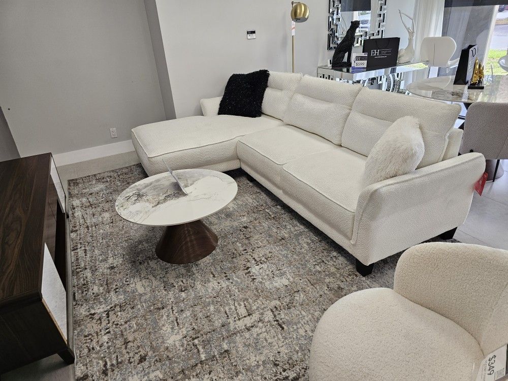 White Sectional Sofa Upholstery Boucle New