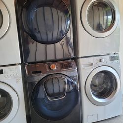 Samsung AddWash Front Load Washer And Stackable Gas Dryer Set In Black Stainless Steel