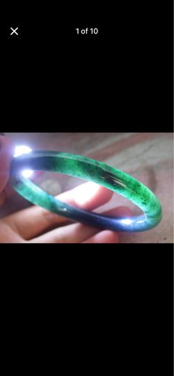 Certificate Jadeite Hand Carved Green Natural A Jade Circle Bangle Bracelet 7 inches 58mm
