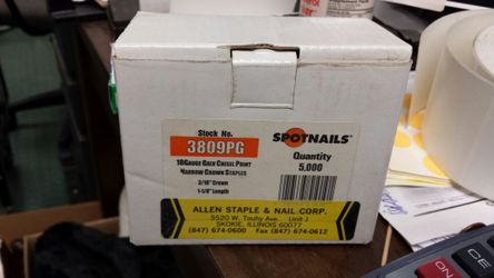 1 box Spot nails #3809PG 18 gauge galvanized chisel Point narrow crown staples 3/16 crown 1 1/8 length