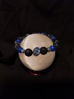 Blue Sapphire, Lapis, Emerald, Black Lava Rock Crystal Bracelet 