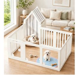 Clear Acrylic Dog Playpen Indoor - Puppy Play Pen with Pet Mat, Stable Pet Play Pen for Small Dogs and Cat, Easy Assemble & Cleaning Dog Fence, (24 In