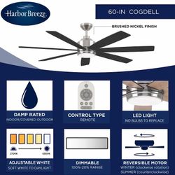 Harbor Breeze Cogdell 60-in Brushed Nickel Color-changing Integrated LED Indoor/Outdoor Downrod or Flush Mount