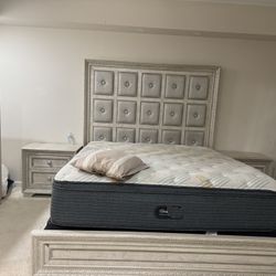 California King Bed Frame And Mattress, With Dresser, Nightstands 