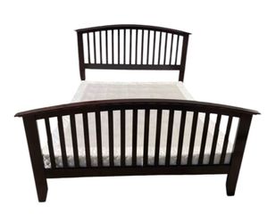 Elegant mahogany Queen solid wood bed frame $75, box spring $55