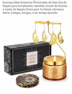 Scented Candle Gift Set 2 Jars with Gold Rotating Carousel Decor Open Box