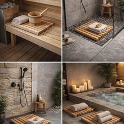 Handcrafted Wooden Slatted Platform for Sauna, Bathroom, or Indoor Spa