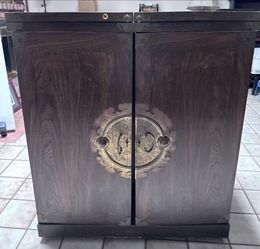 Vintage Expandable Rolling Home Bar Cabinet | Asian Style | 72.5"