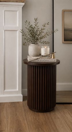 Dark Brown Fluted Pedestal Side Table