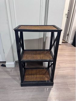 Black 3-Tier Rattan Wicker Shelf 18x12x31