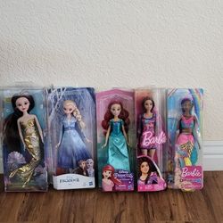 Dolls, Brand New ( $15 each!) Barbie,  Royal Shimmer, Elsa.