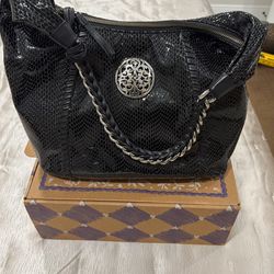 Brighton black embossed-leather shoulder bag,