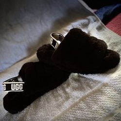 Black Fluffy UGG Slides Size 8
