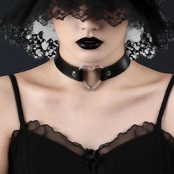 New Black & Silver Heart Ring Gothic Choker Necklace