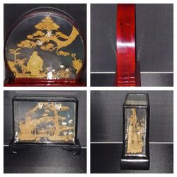 Vintage Chinese Carved Cork Diorama's. $25 for both or $15 each.