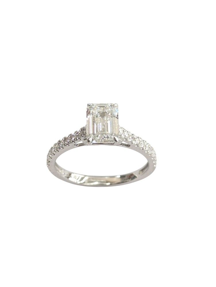 14kt White Gold Lab Grown Diamond Emerald Cut Certified Ring For Women