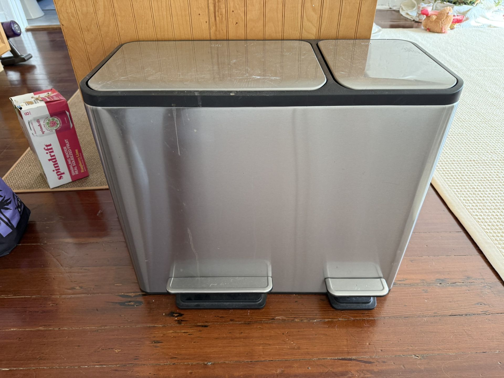 EKO Dual Compartment Stainless Steel Recycle Step Trash Can, 30L + 15L