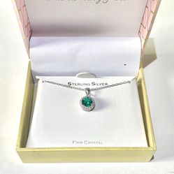 Green Swarovski Crystal Sterling Silver Necklace