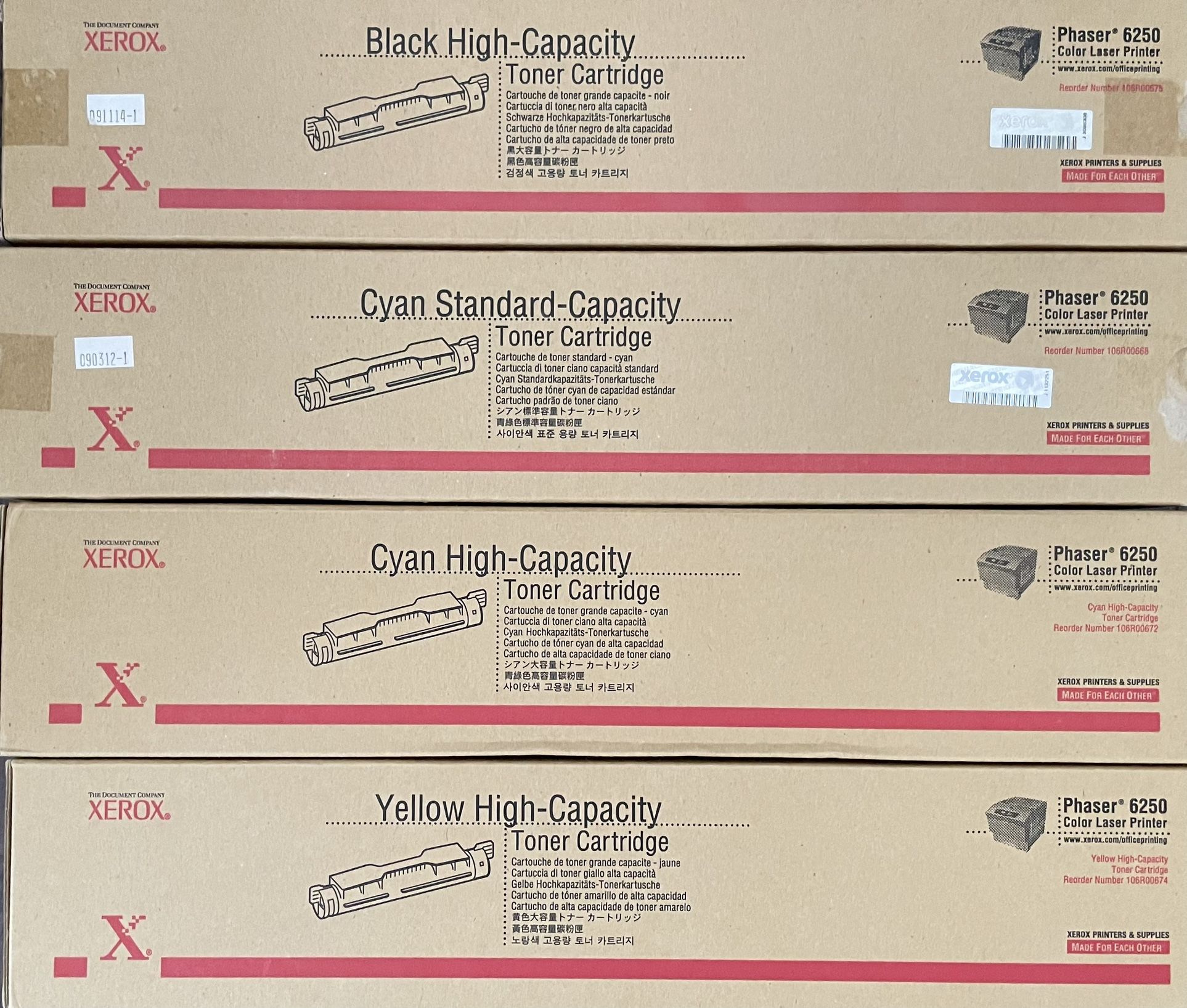 4 Genuine Xerox Cyan Toner Cartridge for the Phaser 6250,