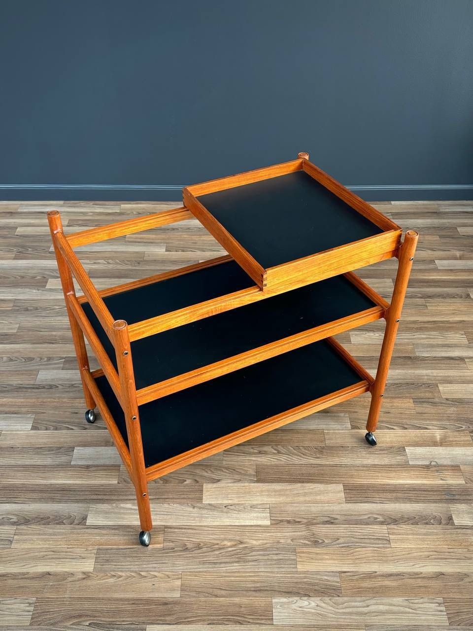 Mid-Century Danish Modern Teak Removable Sliding Tray Serving Cart, c.1960’s - Delivery Available