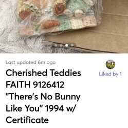 Cherished Teddies FAITH (contact info removed) "There's No Bunny Like You" 1994 w/Certificate