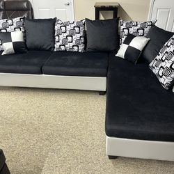New Black & Silver L-shape Sectional Sofa Couch