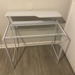 White Glass Desk w/ Upper Shelf $50