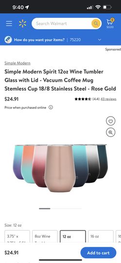 12oz Wine Tumbler Glass with Lid - Vacuum Coffee Mug Stemless Cup 18/8 Stainless Steel - Rose Gold