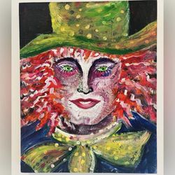 Fine Original Art Canvas Painting Mad Hatter 2010 Vintage ARTIST SIGNED 16 x 20”