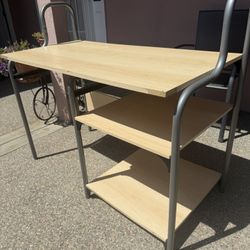 Sturdy Metal & Wood Desk with Storage Shelves – Great for Home Office or Students