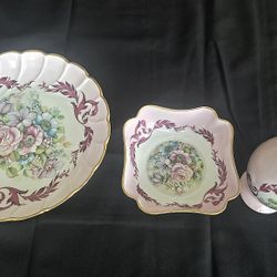 T. Burroughs Set Of 3 Pink Floral Vintage Porcelain