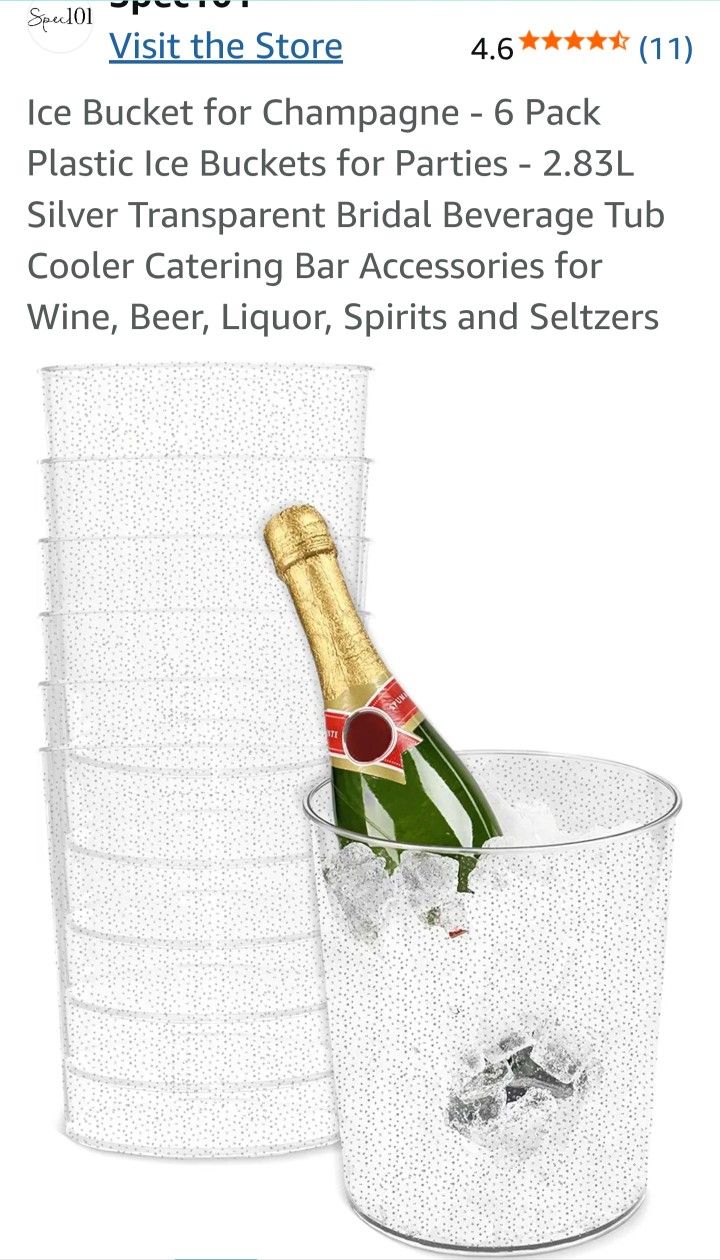 Clear Plastic with Silver Specks Champagne/Wine/Beer Buckets Bundle